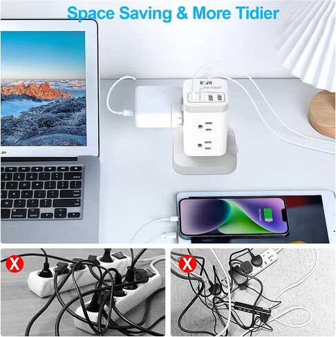 BEVA Power Strip Tower, Surge Protector with USB Ports, 6.5 FT Extension Cord, Charging Tower for Multiple Devices 8 AC and 4 USB(USB-C) for Office Supplies Dorm Room Essentials Office Organization in Saudi Arabia