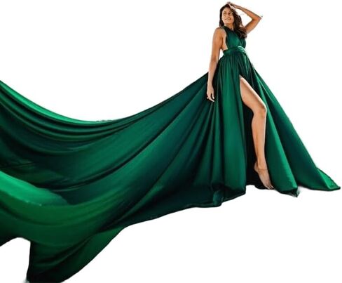 Long Tail Flying Dress لحضور حفل زفاف للسيدات ، فوتش أمومة Santorini فستان Flying for Photoshoot | ذيل طويل ساتان ماكسي الأرجواني in Kuwait