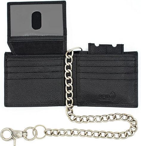 J T C JUZAR TAPAL COLLECTION Genuine Leather RFID Blocking Bifold Wallet for Men, Stylish Bifold, Stainless Chain, Flip-up Window ID (J521BF-WC, Black) in Kuwait
