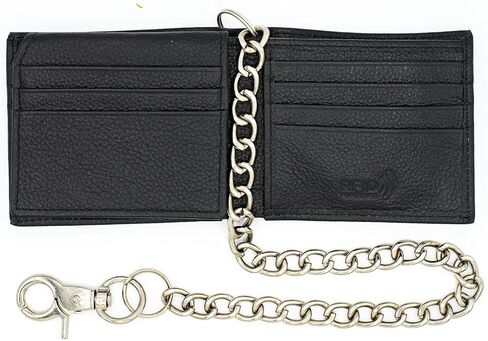 J T C JUZAR TAPAL COLLECTION Genuine Leather RFID Blocking Bifold Wallet for Men, Stylish Bifold, Stainless Chain, Flip-up Window ID (J521BF-WC, Black) in Kuwait