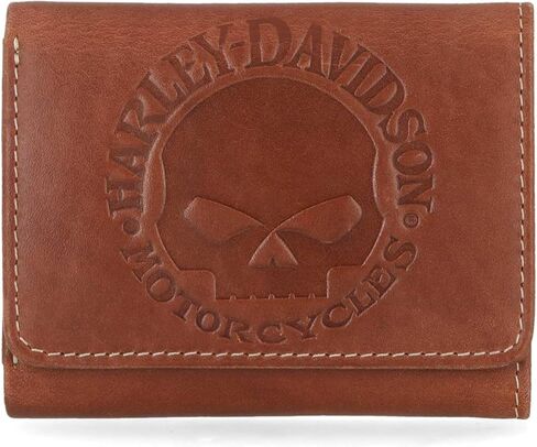 Harley-Davidson Men Mens Willie G Skull Tri-Fold Leather Wallet-Brown in Saudi Arabia