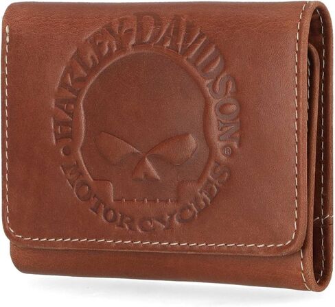 Harley-Davidson Men Mens Willie G Skull Tri-Fold Leather Wallet-Brown in Saudi Arabia