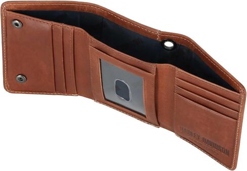 Harley-Davidson Men Mens Willie G Skull Tri-Fold Leather Wallet-Brown in Saudi Arabia