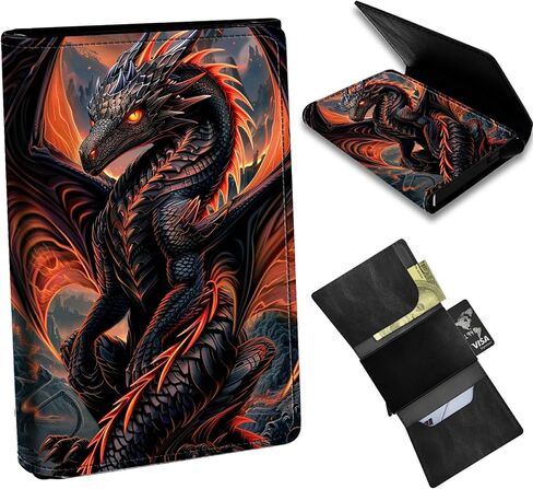Red Dragon Minimalist Wallet for Men, Pop Up Card Case Wallet for Women, PU Leather Automatic Credit Card Holder Metal Money Clip Wallet RFID Blocking Bifold Pocket Wallet in Saudi Arabia