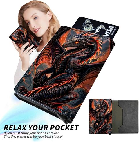 Red Dragon Minimalist Wallet for Men, Pop Up Card Case Wallet for Women, PU Leather Automatic Credit Card Holder Metal Money Clip Wallet RFID Blocking Bifold Pocket Wallet in Saudi Arabia