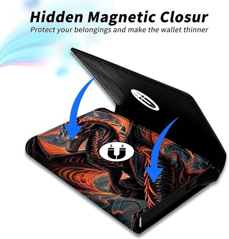 Red Dragon Minimalist Wallet for Men, Pop Up Card Case Wallet for Women, PU Leather Automatic Credit Card Holder Metal Money Clip Wallet RFID Blocking Bifold Pocket Wallet in Saudi Arabia
