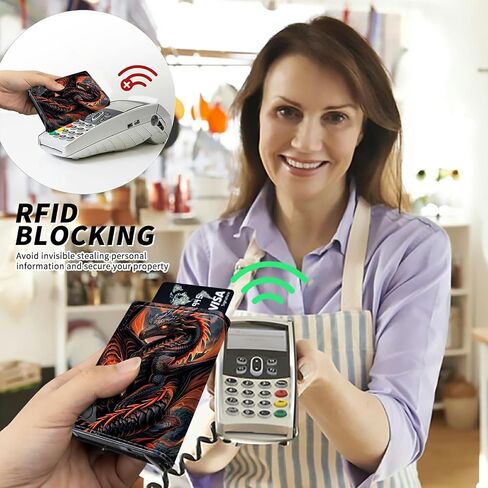 Red Dragon Minimalist Wallet for Men, Pop Up Card Case Wallet for Women, PU Leather Automatic Credit Card Holder Metal Money Clip Wallet RFID Blocking Bifold Pocket Wallet in Saudi Arabia