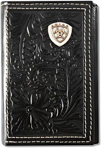 ARIAT Men's Floral Embossed Shield Concho Leather Trifold Wallet in Saudi Arabia