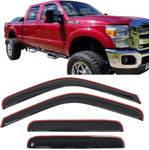 Ikon Motorsports في أقنعة النوافذ القنوات متوافقة مع 1999-2016 Ford F250 F350 F450 F550 Super Duty Crew Cab ، حراس المطر الدخاني النحيف على الطراز ، وينفخ الرياح الجانبية 4pcs in Kuwait