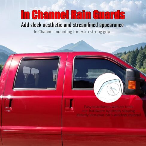 Ikon Motorsports في أقنعة النوافذ القنوات متوافقة مع 1999-2016 Ford F250 F350 F450 F550 Super Duty Crew Cab ، حراس المطر الدخاني النحيف على الطراز ، وينفخ الرياح الجانبية 4pcs in Kuwait