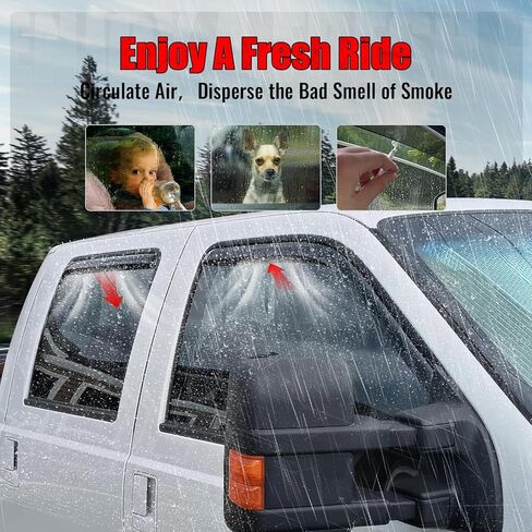 Ikon Motorsports في أقنعة النوافذ القنوات متوافقة مع 1999-2016 Ford F250 F350 F450 F550 Super Duty Crew Cab ، حراس المطر الدخاني النحيف على الطراز ، وينفخ الرياح الجانبية 4pcs in Kuwait