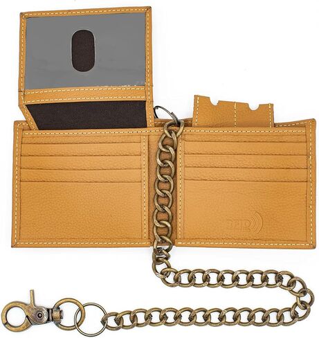 J T C JUZAR TAPAL COLLECTION Genuine Leather RFID Blocking Bifold Wallet for Men, Stylish Bifold, Stainless Chain, Flip-up Window ID (J521BF-WC, Black) in Kuwait