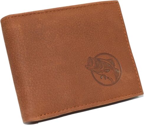 المارشال الجلود الأصلية RFID حجب Bass Bass Wallet للرجال - محافظ الصيد Bifold & Trifold مع تصميم Debossing (Trifold Brown) in Kuwait