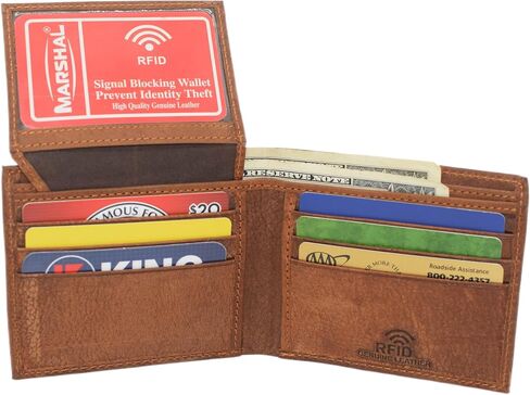 المارشال الجلود الأصلية RFID حجب Bass Bass Wallet للرجال - محافظ الصيد Bifold & Trifold مع تصميم Debossing (Trifold Brown) in Kuwait