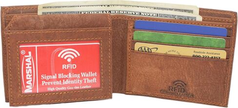 المارشال الجلود الأصلية RFID حجب Bass Bass Wallet للرجال - محافظ الصيد Bifold & Trifold مع تصميم Debossing (Trifold Brown) in Kuwait