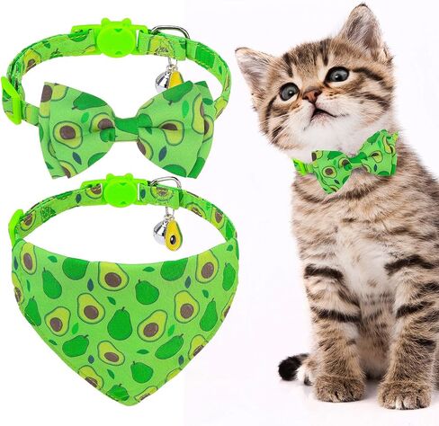 expawlorer طوق القط لطيف مع أجراس - 2 حزمة القط طوق الانفصال، القط باندانا طوق القط ربطة عنق طوق للقطط فتاة صبي، قابل للتعديل طوق هريرة الفاكهة للقطط الذكور الإناث، الفراولة in Kuwait