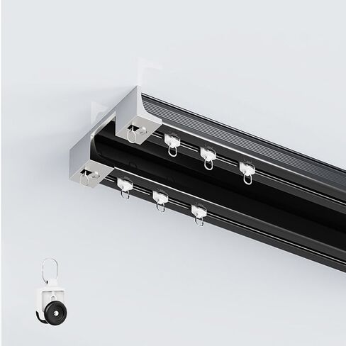 Silent Double Curtain Track Ceiling Mount, Aluminum Track Curtains Rail Set, Bedroom/Window/Hotel Drop Ceiling Curtains Tracks (without Curtains & Hooks)(F Top,8m(26ft)) in Saudi Arabia