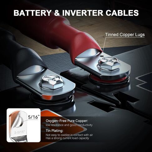2 AWG Battery Cable 10 Feet 2 gauge 1 Pair Red and Black Pure Copper Welding Battery Inverter Cable Wire, fit for Solar, RV, Marine, Car, Boat and Trucks, Both End with Heavy Duty 5/16" Lugs in Saudi Arabia