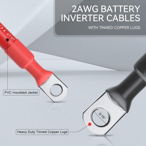 2 AWG Battery Cable 10 Feet 2 gauge 1 Pair Red and Black Pure Copper Welding Battery Inverter Cable Wire, fit for Solar, RV, Marine, Car, Boat and Trucks, Both End with Heavy Duty 5/16" Lugs in Saudi Arabia