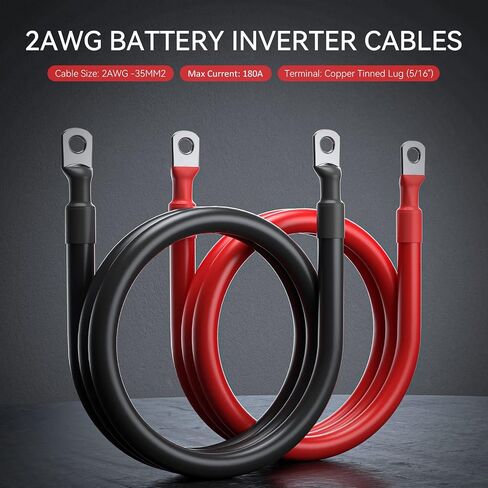 2 AWG Battery Cable 10 Feet 2 gauge 1 Pair Red and Black Pure Copper Welding Battery Inverter Cable Wire, fit for Solar, RV, Marine, Car, Boat and Trucks, Both End with Heavy Duty 5/16" Lugs in Saudi Arabia