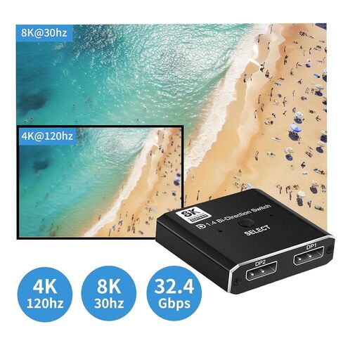 DisplayPort Switch 2 in 1 Out/ 1 in 2 Out 8K30Hz 4K120Hz Bidirectional Displayport Switcher DP Switch Supports for PC Monitor Laptop Etc in Saudi Arabia