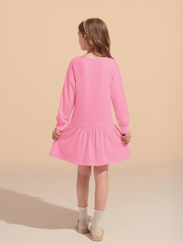 Haloumoning Girls Long Sleeve Dresses Sweatshirt Dress Kids Casual Crewneck Rib Knit Patchwork Mini Dress 5-14 Years in Saudi Arabia