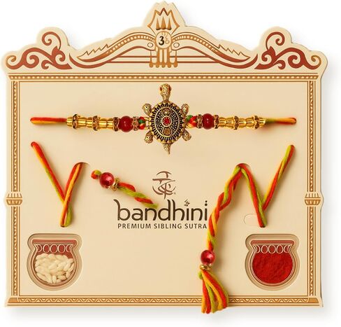 Turtle Rakhi for Brother with Gift | Set of Rakhi | Turtle Rakhi Card | Roli Tika | Money maker turtle - Rakshabandhan Bracelet for Brother (Rakhi with Rice and Sindoor) in Saudi Arabia