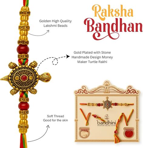 Turtle Rakhi for Brother with Gift | Set of Rakhi | Turtle Rakhi Card | Roli Tika | Money maker turtle - Rakshabandhan Bracelet for Brother (Rakhi with Rice and Sindoor) in Saudi Arabia