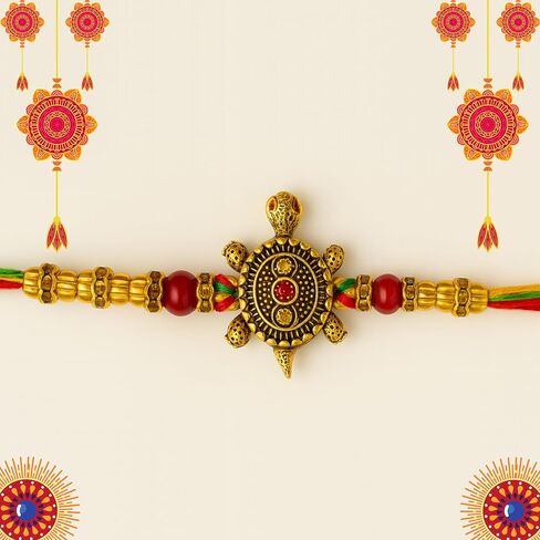 Turtle Rakhi for Brother with Gift | Set of Rakhi | Turtle Rakhi Card | Roli Tika | Money maker turtle - Rakshabandhan Bracelet for Brother (Rakhi with Rice and Sindoor) in Saudi Arabia