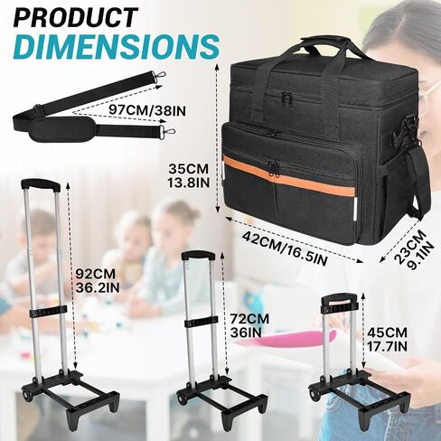 ORKELS Rolling Teacher Bag with Detachable Trolley, Wheeled Teacher Tote for 15.6'' Laptop, Books & Supplies, Spacious & Durable with Easy Maneuverability (Black) in Saudi Arabia