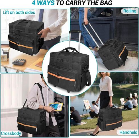 ORKELS Rolling Teacher Bag with Detachable Trolley, Wheeled Teacher Tote for 15.6'' Laptop, Books & Supplies, Spacious & Durable with Easy Maneuverability (Black) in Saudi Arabia