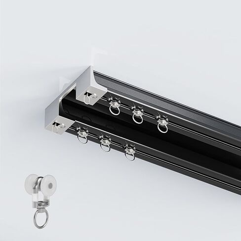 Silent Double Curtain Track Ceiling Mount, Aluminum Track Curtains Rail Set, Bedroom/Window/Hotel Drop Ceiling Curtains Tracks (without Curtains & Hooks)(D Top,2.6m(8.5ft)) in Saudi Arabia
