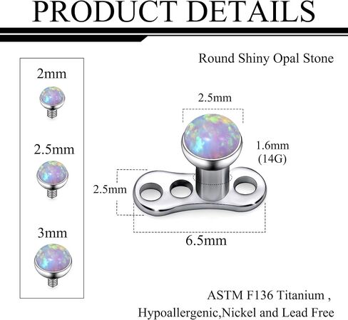 Ruifan ASTM F136 Titanium Dermal Piercing Jewelry 16G Jeweled Opal Dermal Anchor Top 2mm 3mm 4mm Titanium Base Piercing Jewelry For Women Men in Saudi Arabia