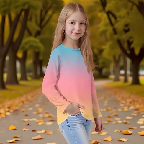 قمصان Teen Long Sleeve Tee Crewneck Crewneck Tops & Blouses Tie Dise Dye Summer Silver in Saudi Arabia