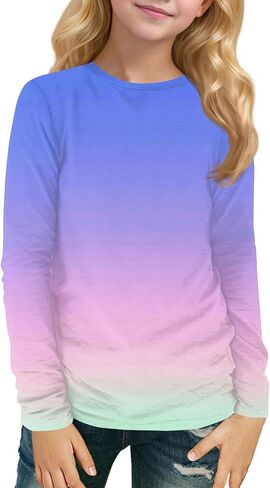 قمصان Teen Long Sleeve Tee Crewneck Crewneck Tops & Blouses Tie Dise Dye Summer Silver in Kuwait