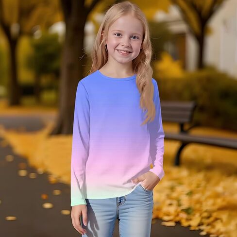 قمصان Teen Long Sleeve Tee Crewneck Crewneck Tops & Blouses Tie Dise Dye Summer Silver in Kuwait