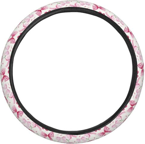 Pink Bows Cherries Car Steering Wheel Cover Auto Steering Wheel Protector Anti-Slip Elasticity and Breathable Car Accessories Universal 15 Inch for Cars SUV Sedan Vans Trucks in Kuwait