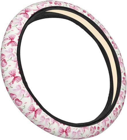 Pink Bows Cherries Car Steering Wheel Cover Auto Steering Wheel Protector Anti-Slip Elasticity and Breathable Car Accessories Universal 15 Inch for Cars SUV Sedan Vans Trucks in Kuwait