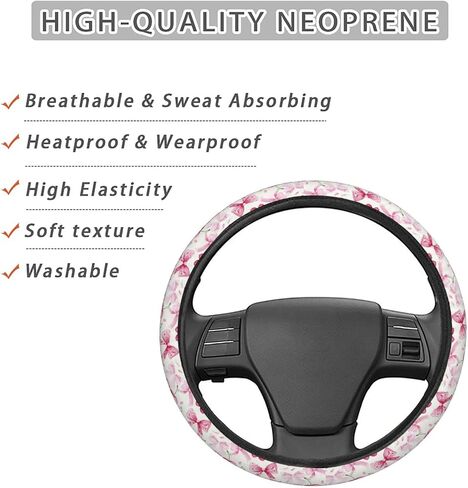 Pink Bows Cherries Car Steering Wheel Cover Auto Steering Wheel Protector Anti-Slip Elasticity and Breathable Car Accessories Universal 15 Inch for Cars SUV Sedan Vans Trucks in Kuwait