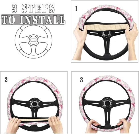 Pink Bows Cherries Car Steering Wheel Cover Auto Steering Wheel Protector Anti-Slip Elasticity and Breathable Car Accessories Universal 15 Inch for Cars SUV Sedan Vans Trucks in Kuwait
