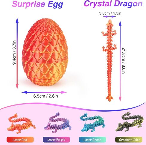 4Pcs 3D Printed Dragon Eggs, 8.66Inch Crystal Dragon in Dragon Egg, Dragon Eggs with Dragon Inside, Home Office Decor, Relief Anxiety, Fidget Dragon, Best Gifts in Saudi Arabia