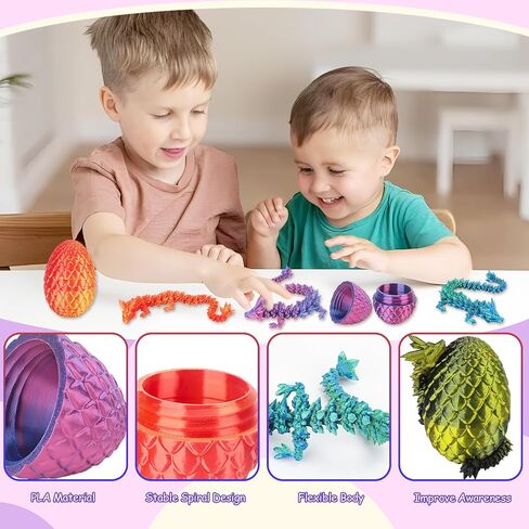 4Pcs 3D Printed Dragon Eggs, 8.66Inch Crystal Dragon in Dragon Egg, Dragon Eggs with Dragon Inside, Home Office Decor, Relief Anxiety, Fidget Dragon, Best Gifts in Saudi Arabia