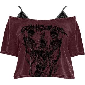 SOLY HUX Women's Plus Size Goth Cold Shoulder T-Shirts Graphic Tees Short Sleeve Loose Crop Tops in Saudi Arabia