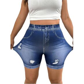 GORGLITTER Women's Plus Size Jean Shorts High Waisted Stretchy Ripped Roll Hem Denim Bermuda Shorts in Saudi Arabia
