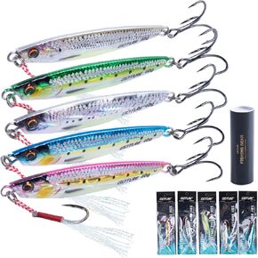 Goture Fishing Jigs, 40g 60g 80g Vertical Jig Saltwater Freshwater, Jig Fishing Lures with Assist Hook and Treble Hook, 5PCS Fishing Jigging Spoon Lures, Speed Fast Fall Jig for Tuna,Salmon,Bass in Kuwait
