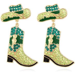 Rhinestone Western Boots Earrings Crystal Cowgirl Cowboy Enamel Hat Rodeo Boot Drop Dangle Earrings Boho Western Earrings for Women in Kuwait