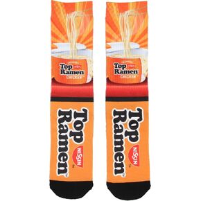 Bioworld Nissin Top Ramen Socks Men's Socks The Original Noodle Lunch Design Sublimated Adult Mid-Calf Novelty Crew Socks in Kuwait