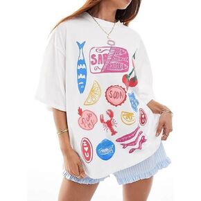 Y2k Oversized Summer Tops for Women Cute Bow Fruit Loose T Shirts Crew Neck Aesthetic Graphic Short Sleeve Tee in Kuwait