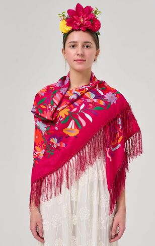 YHDDYG 2 Pcs Frida khalo Fuchsia Flower Headband and Women’s Tassel Shawl Wrap Mexican Style Ethnic Shawl Party N3 in Kuwait