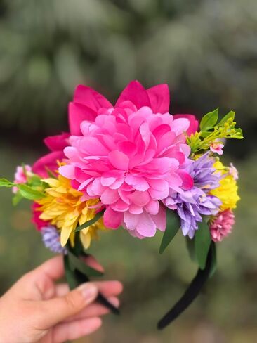 YHDDYG 2 Pcs Frida khalo Fuchsia Flower Headband and Women’s Tassel Shawl Wrap Mexican Style Ethnic Shawl Party N3 in Kuwait
